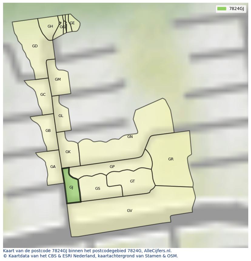 Afbeelding van het postcodegebied 7824 GJ op de kaart.