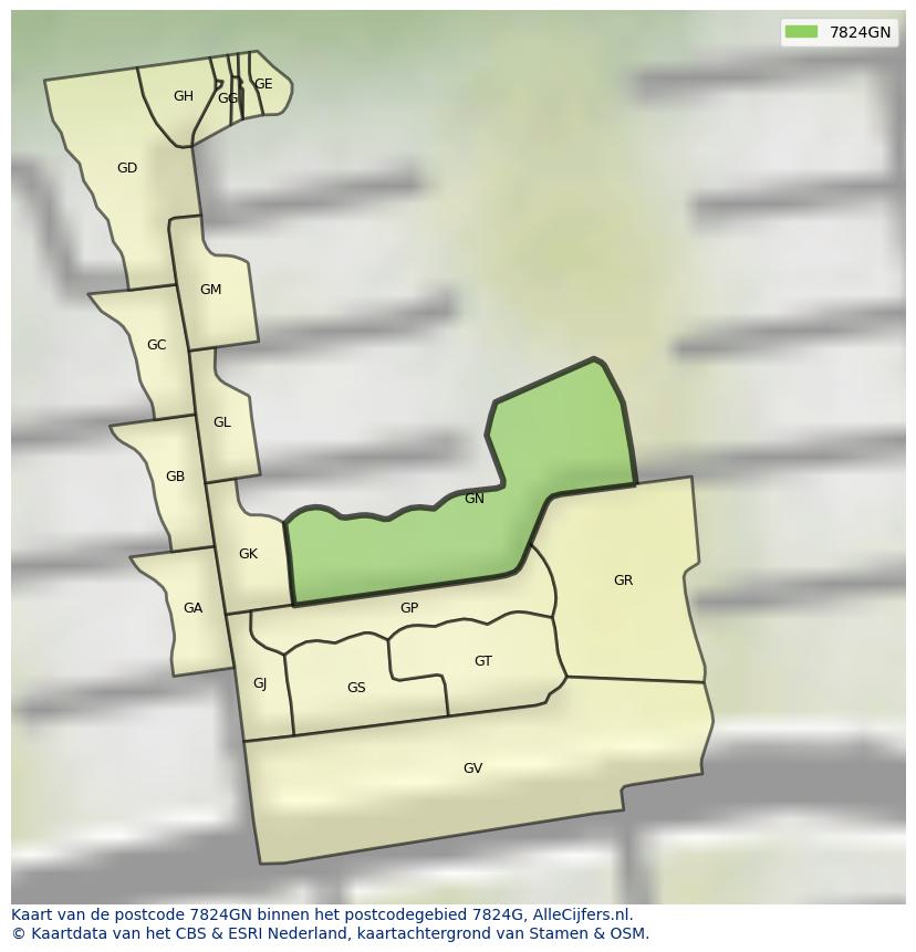 Afbeelding van het postcodegebied 7824 GN op de kaart.