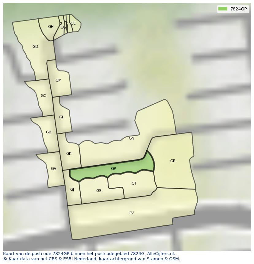 Afbeelding van het postcodegebied 7824 GP op de kaart.