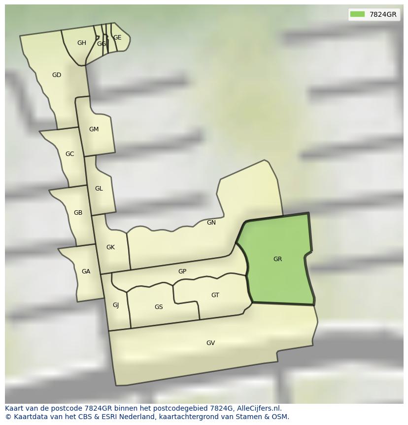 Afbeelding van het postcodegebied 7824 GR op de kaart.