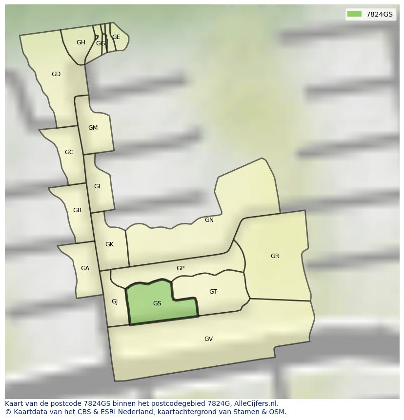 Afbeelding van het postcodegebied 7824 GS op de kaart.