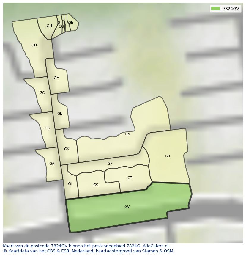 Afbeelding van het postcodegebied 7824 GV op de kaart.
