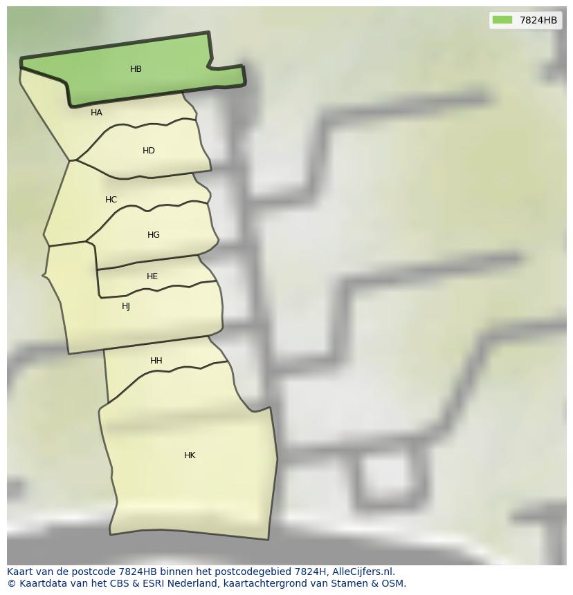 Afbeelding van het postcodegebied 7824 HB op de kaart.