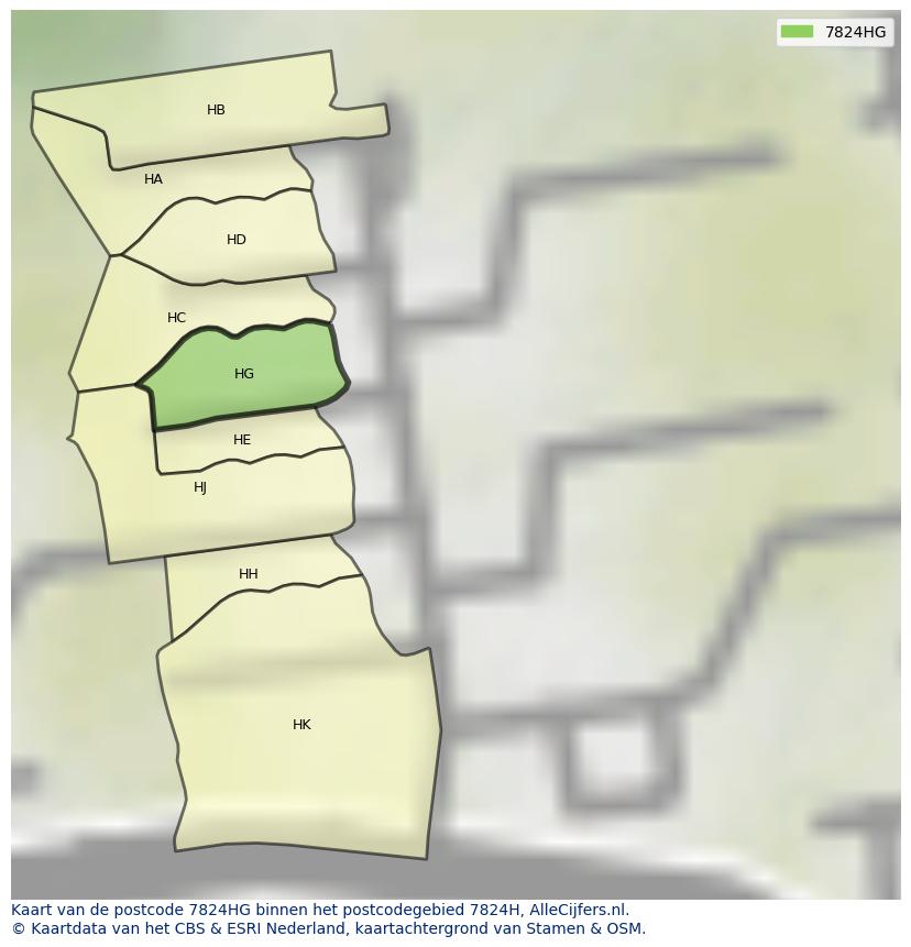 Afbeelding van het postcodegebied 7824 HG op de kaart.