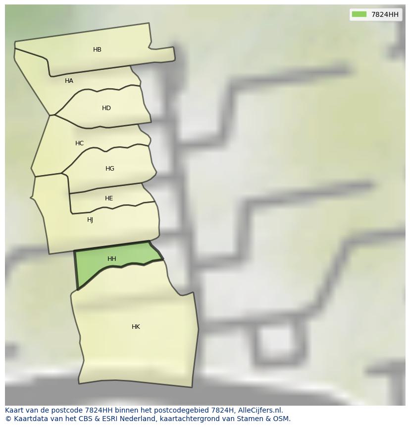 Afbeelding van het postcodegebied 7824 HH op de kaart.