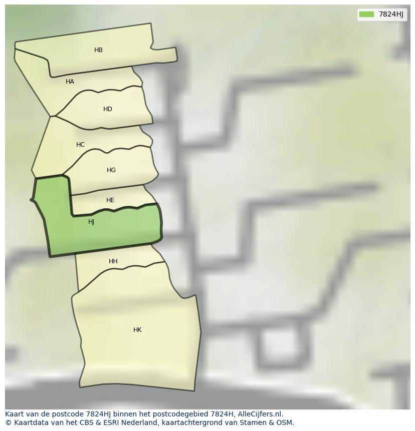 Afbeelding van het postcodegebied 7824 HJ op de kaart.