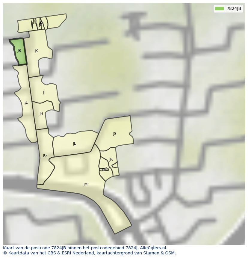Afbeelding van het postcodegebied 7824 JB op de kaart.
