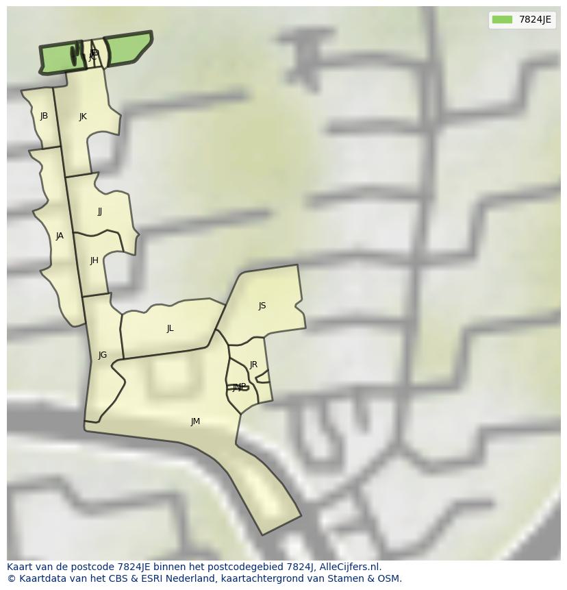 Afbeelding van het postcodegebied 7824 JE op de kaart.