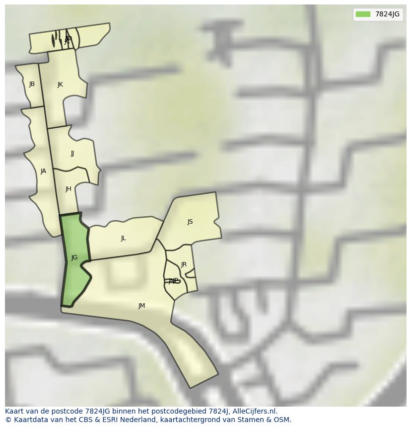 Afbeelding van het postcodegebied 7824 JG op de kaart.