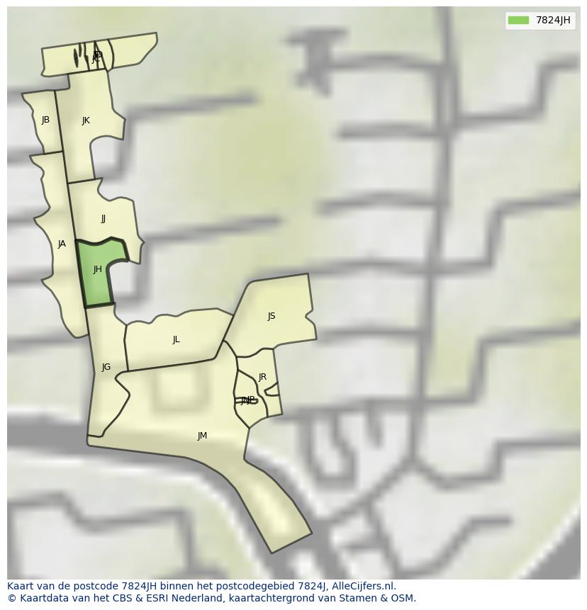 Afbeelding van het postcodegebied 7824 JH op de kaart.