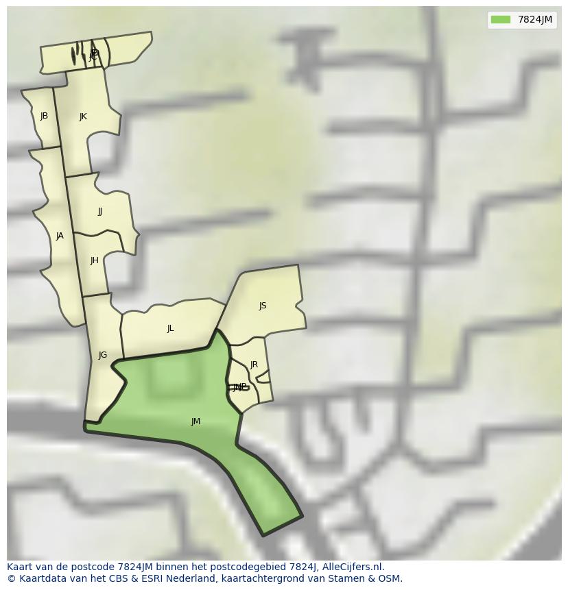 Afbeelding van het postcodegebied 7824 JM op de kaart.