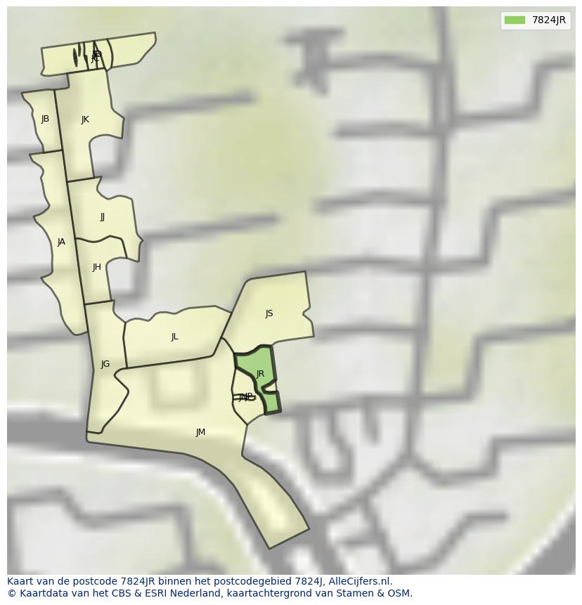 Afbeelding van het postcodegebied 7824 JR op de kaart.