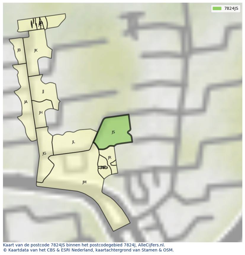 Afbeelding van het postcodegebied 7824 JS op de kaart.