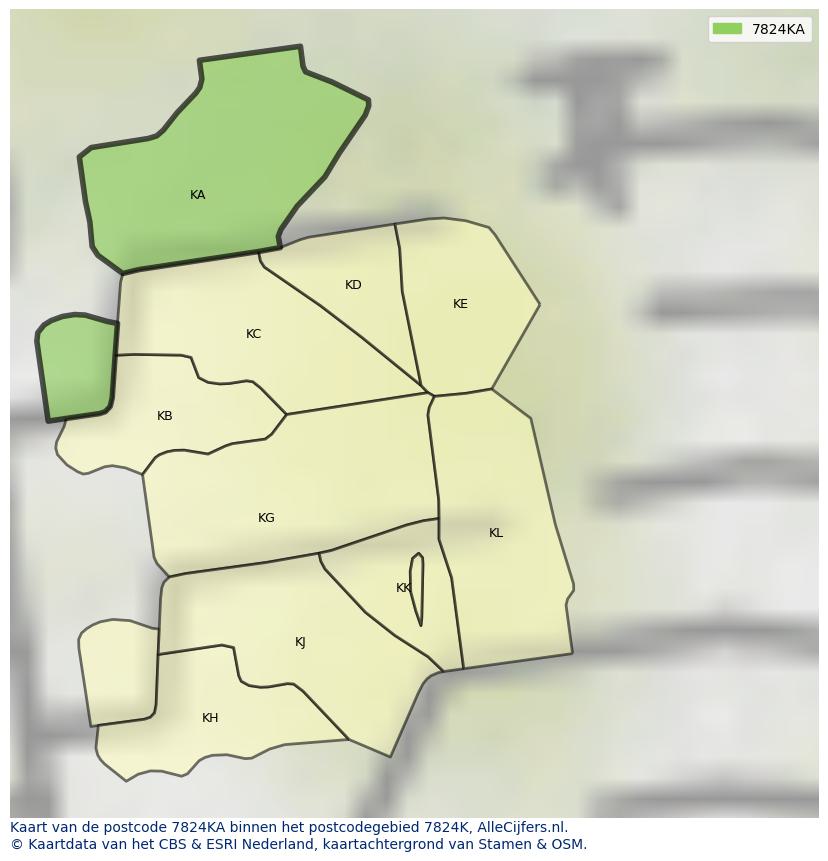 Afbeelding van het postcodegebied 7824 KA op de kaart.