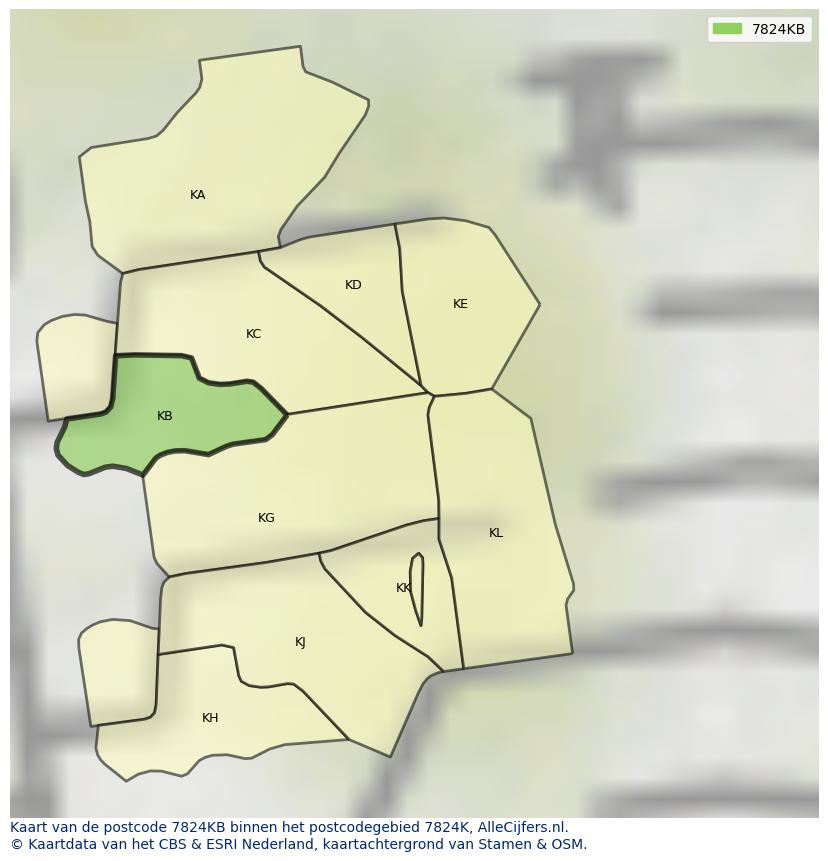 Afbeelding van het postcodegebied 7824 KB op de kaart.