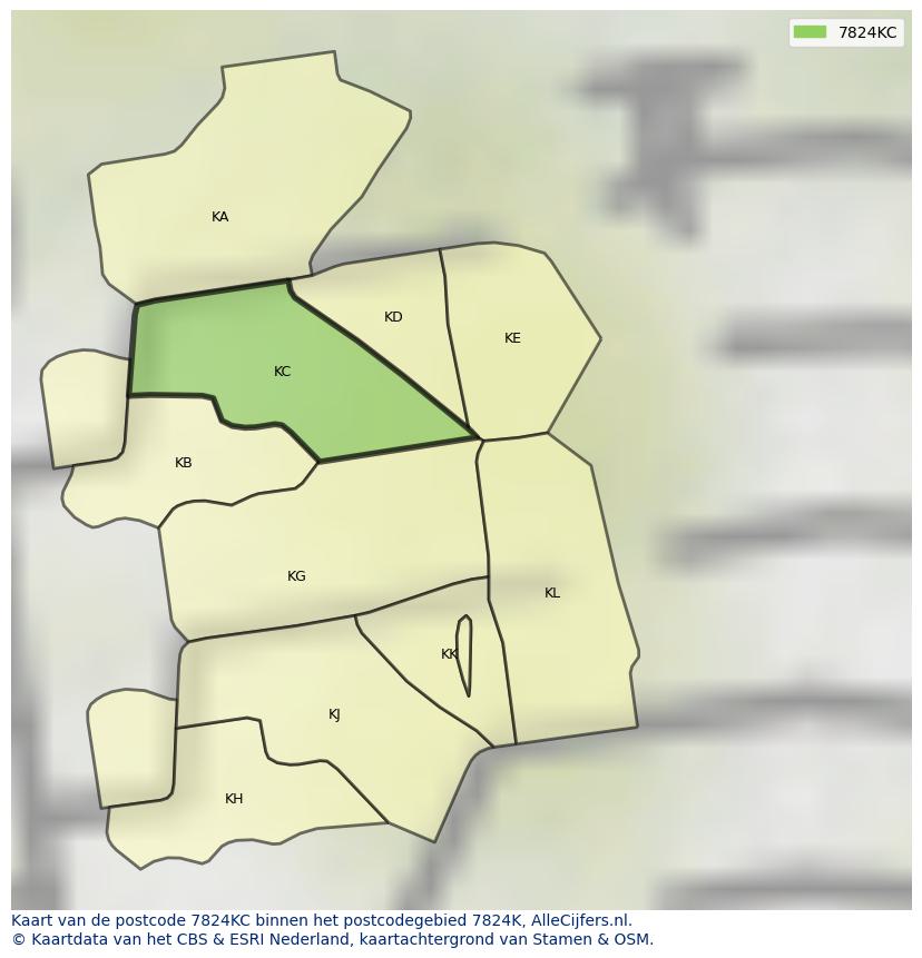 Afbeelding van het postcodegebied 7824 KC op de kaart.