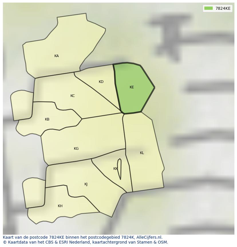 Afbeelding van het postcodegebied 7824 KE op de kaart.