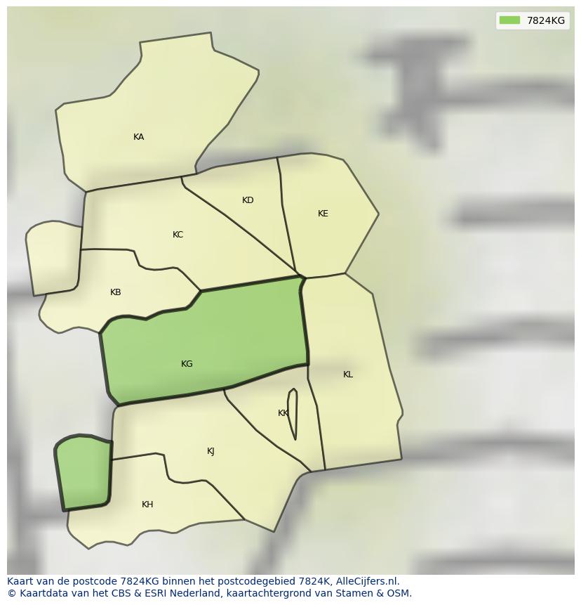 Afbeelding van het postcodegebied 7824 KG op de kaart.