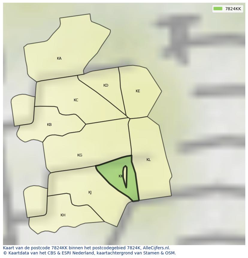 Afbeelding van het postcodegebied 7824 KK op de kaart.