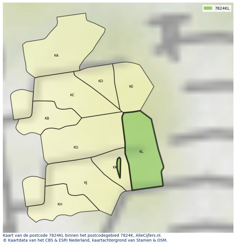 Afbeelding van het postcodegebied 7824 KL op de kaart.