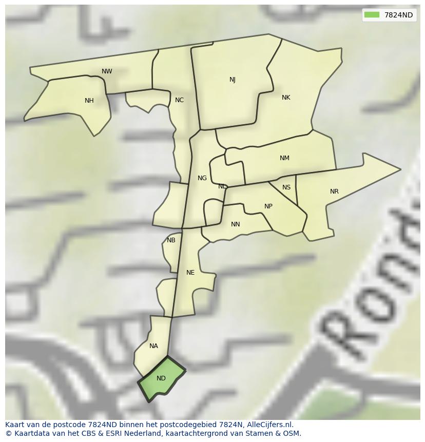 Afbeelding van het postcodegebied 7824 ND op de kaart.