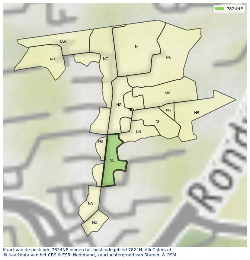 Afbeelding van het postcodegebied 7824 NE op de kaart.