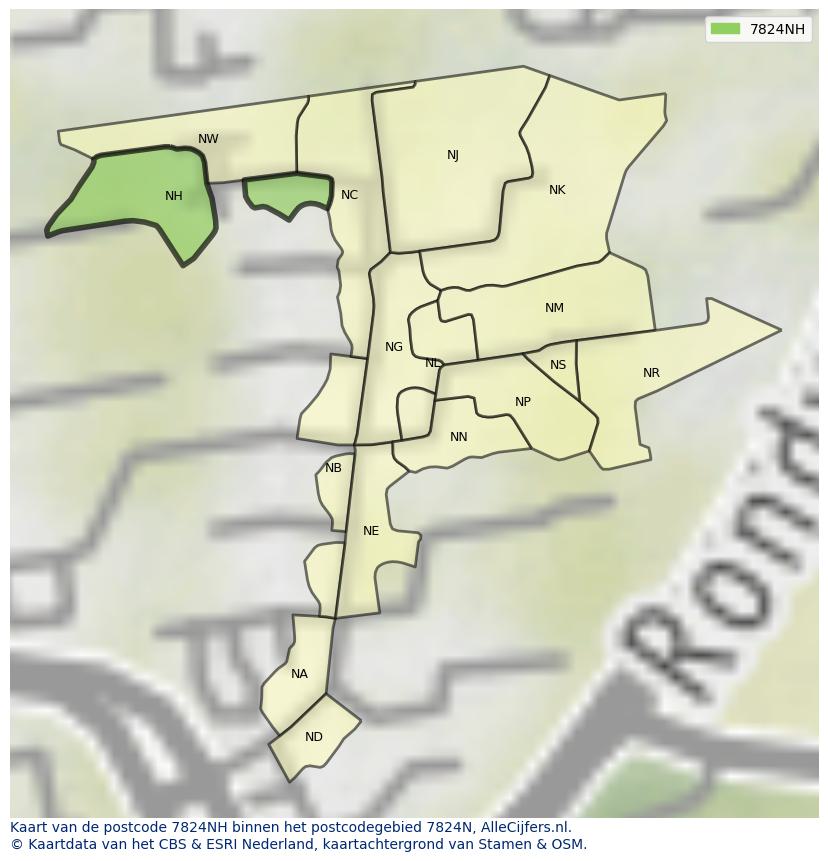 Afbeelding van het postcodegebied 7824 NH op de kaart.