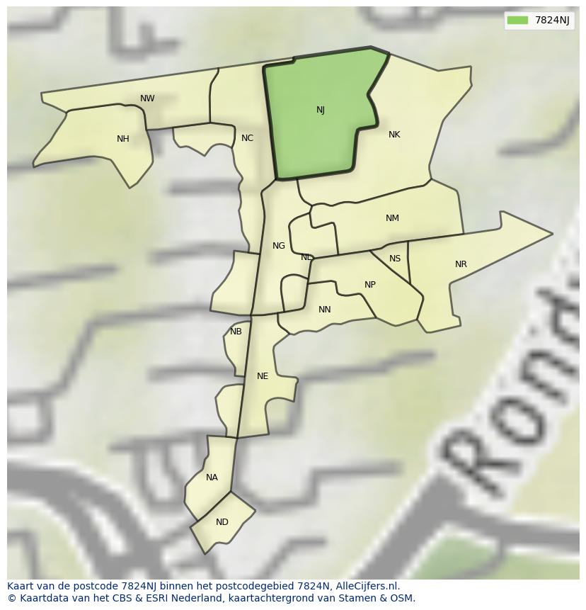 Afbeelding van het postcodegebied 7824 NJ op de kaart.