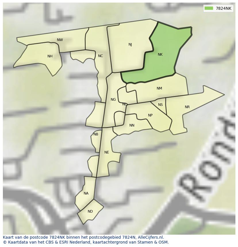 Afbeelding van het postcodegebied 7824 NK op de kaart.