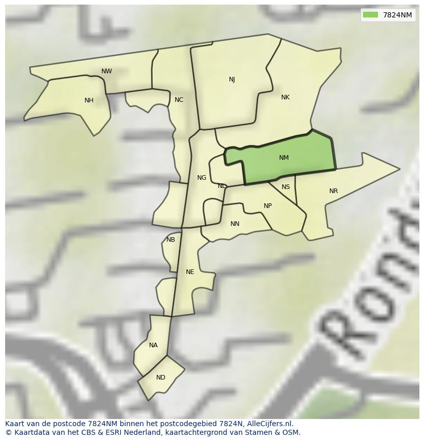 Afbeelding van het postcodegebied 7824 NM op de kaart.