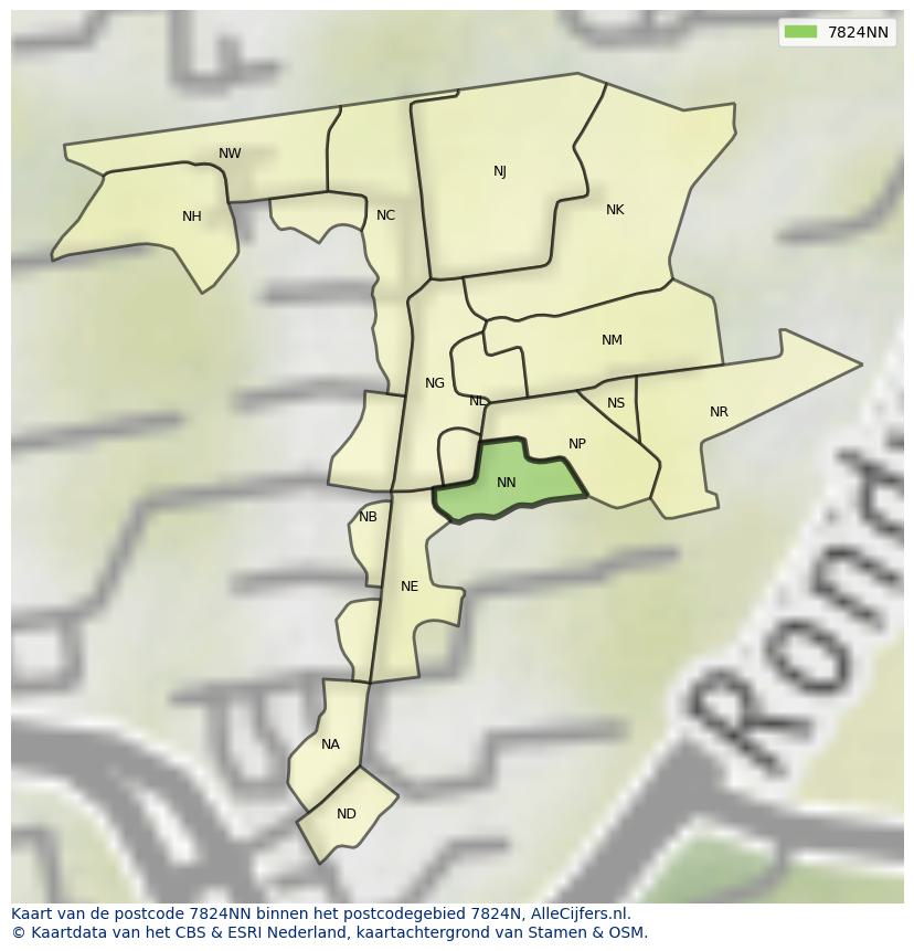 Afbeelding van het postcodegebied 7824 NN op de kaart.