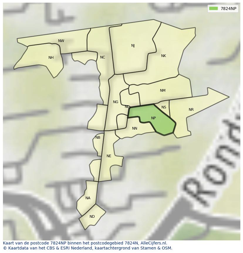 Afbeelding van het postcodegebied 7824 NP op de kaart.