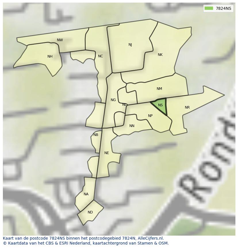 Afbeelding van het postcodegebied 7824 NS op de kaart.
