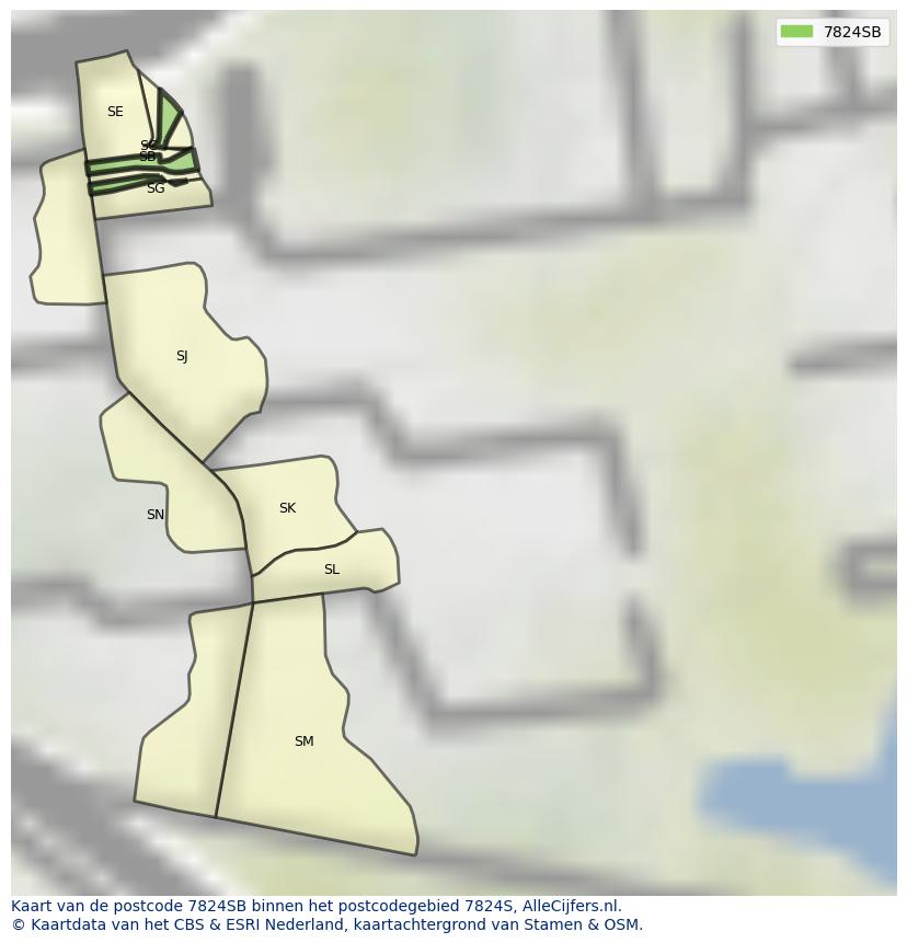 Afbeelding van het postcodegebied 7824 SB op de kaart.