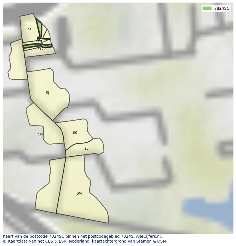 Afbeelding van het postcodegebied 7824 SC op de kaart.