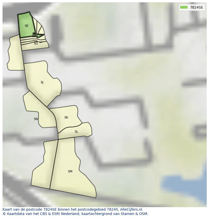 Afbeelding van het postcodegebied 7824 SE op de kaart.
