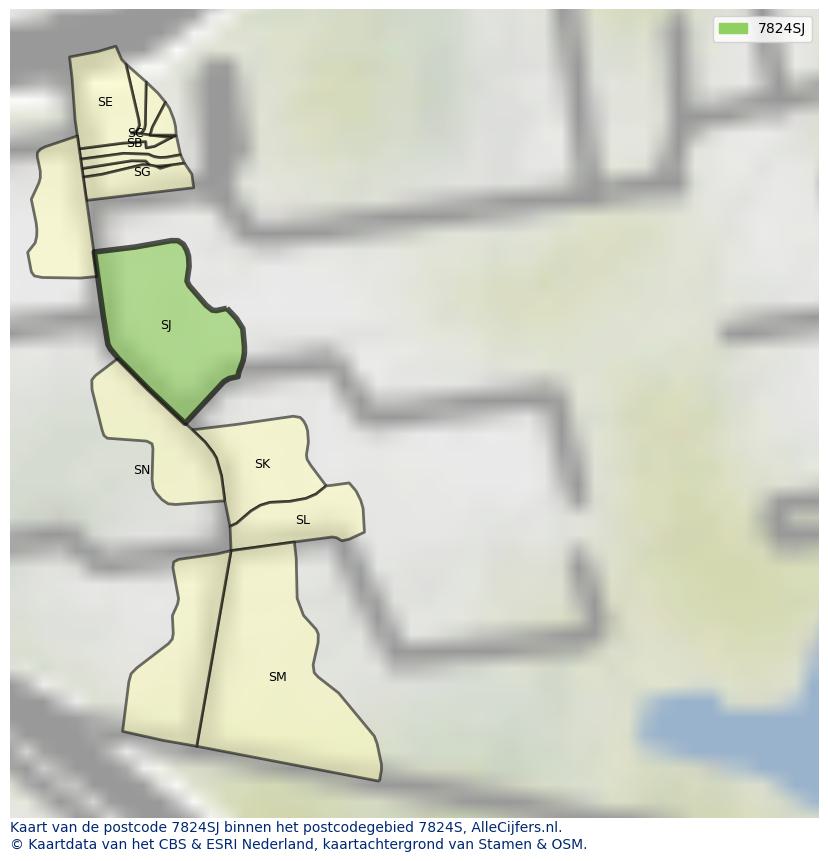 Afbeelding van het postcodegebied 7824 SJ op de kaart.