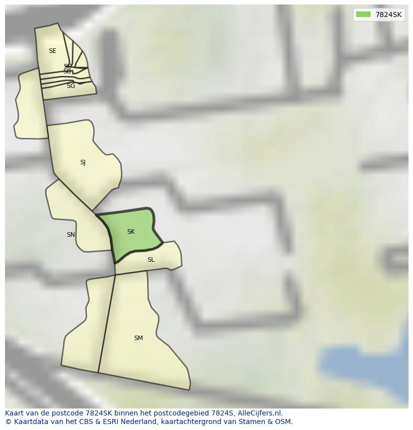 Afbeelding van het postcodegebied 7824 SK op de kaart.