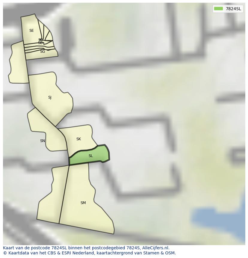 Afbeelding van het postcodegebied 7824 SL op de kaart.
