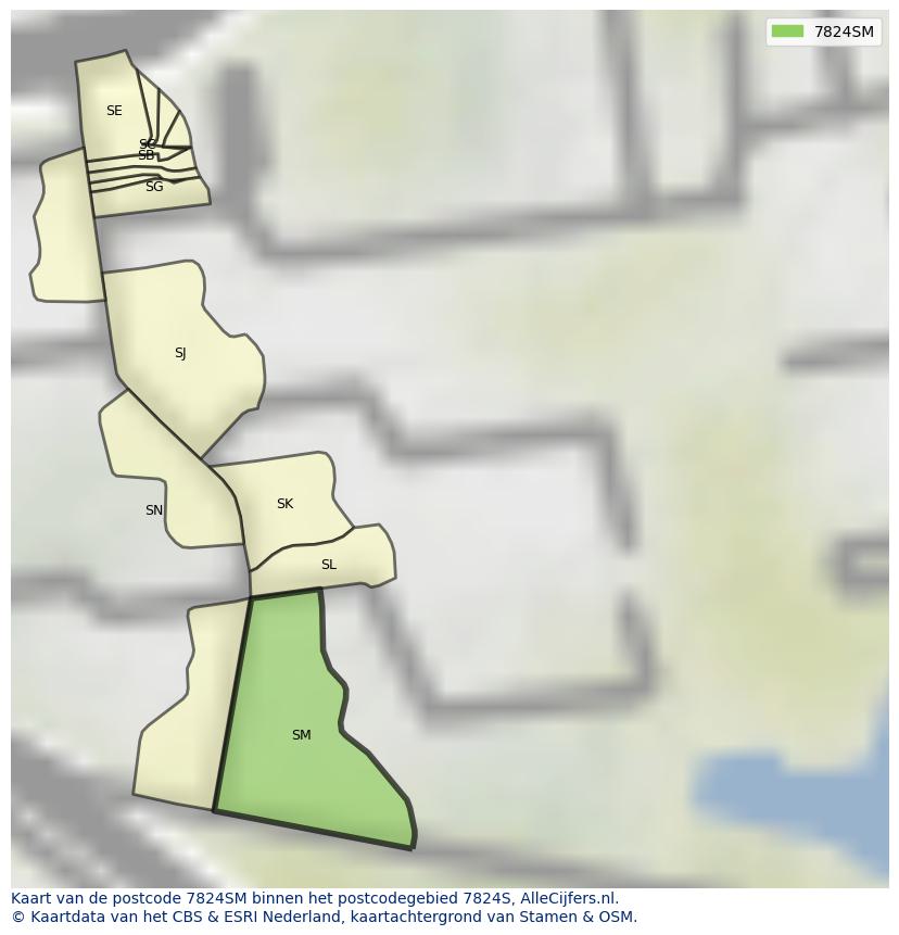 Afbeelding van het postcodegebied 7824 SM op de kaart.