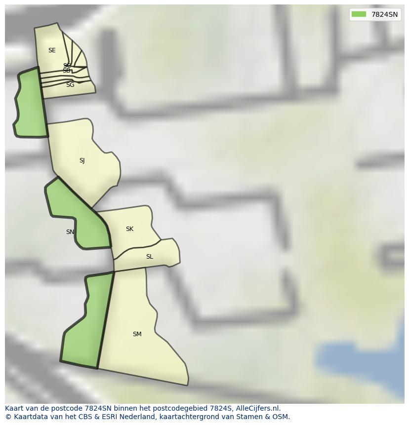 Afbeelding van het postcodegebied 7824 SN op de kaart.