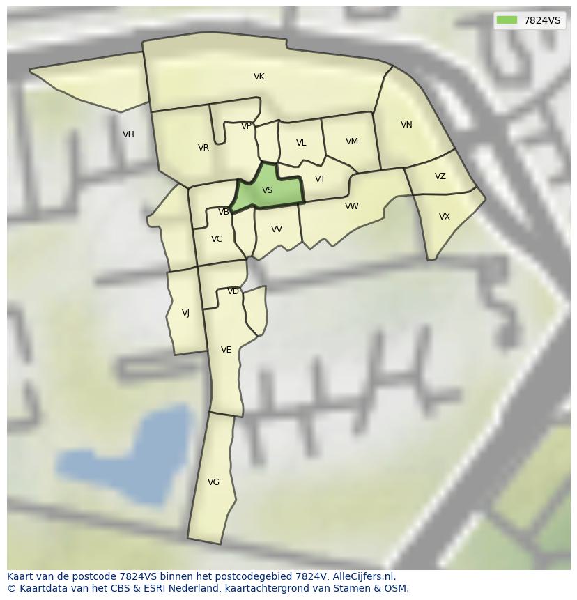 Afbeelding van het postcodegebied 7824 VS op de kaart.