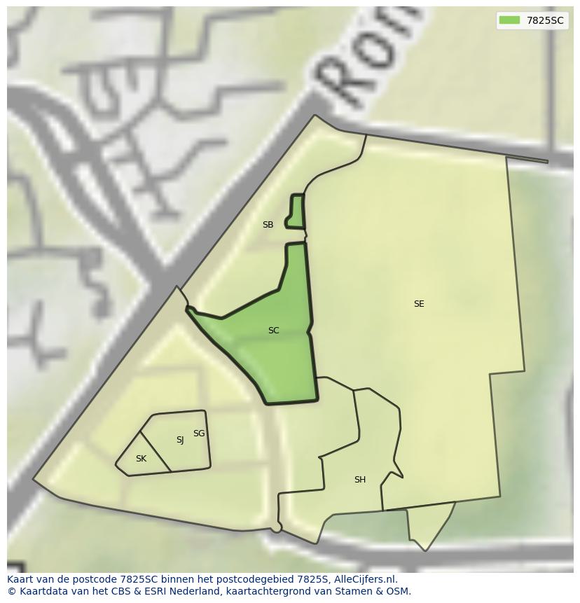Afbeelding van het postcodegebied 7825 SC op de kaart.