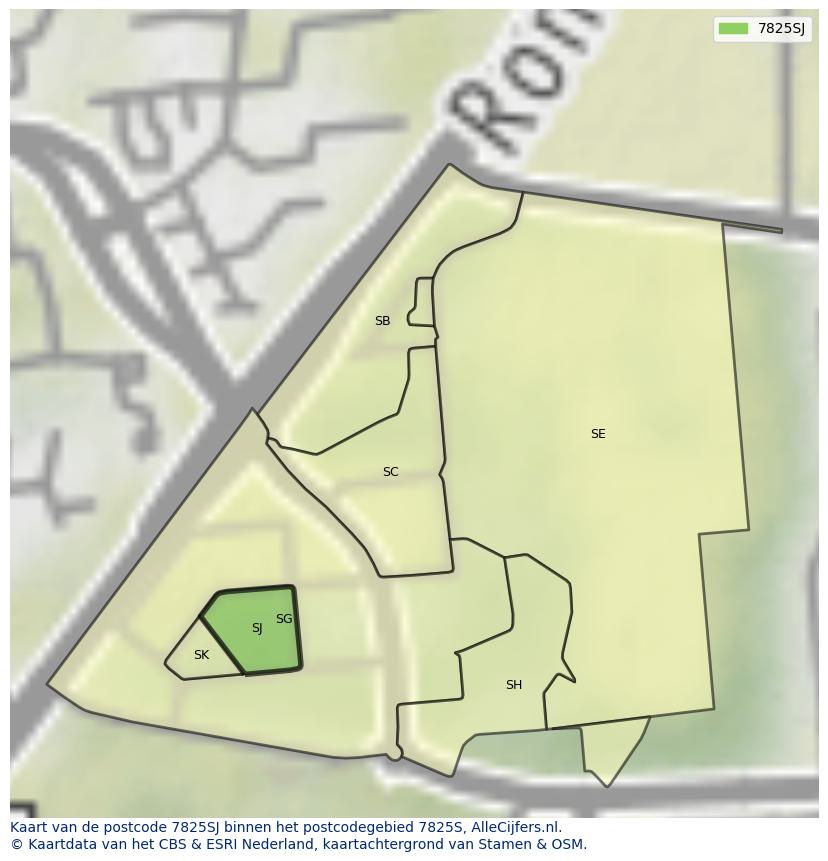 Afbeelding van het postcodegebied 7825 SJ op de kaart.