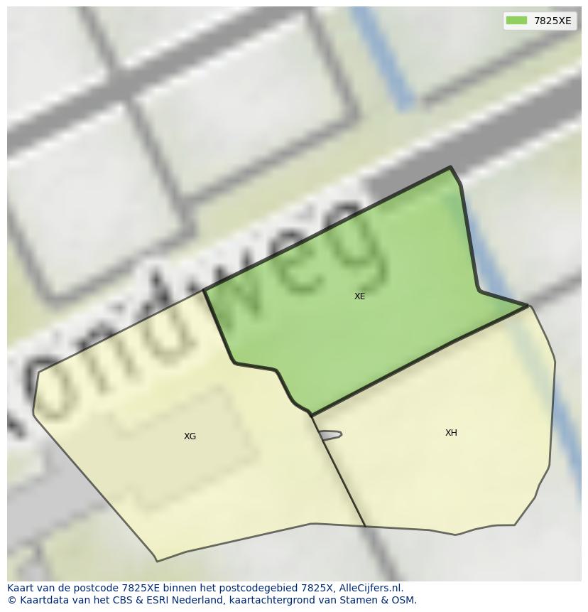 Afbeelding van het postcodegebied 7825 XE op de kaart.