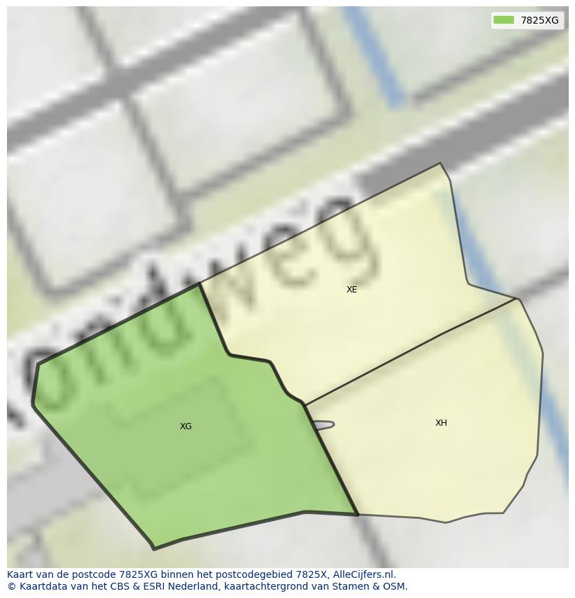 Afbeelding van het postcodegebied 7825 XG op de kaart.