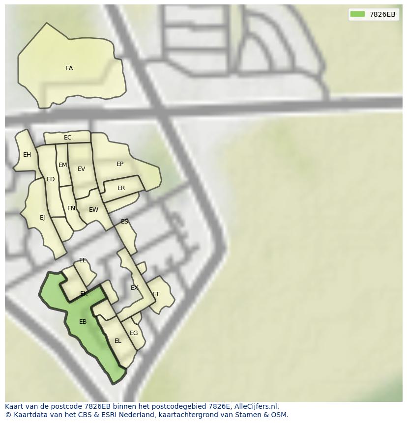 Afbeelding van het postcodegebied 7826 EB op de kaart.