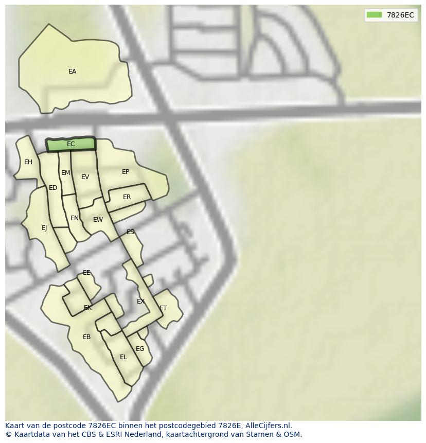 Afbeelding van het postcodegebied 7826 EC op de kaart.