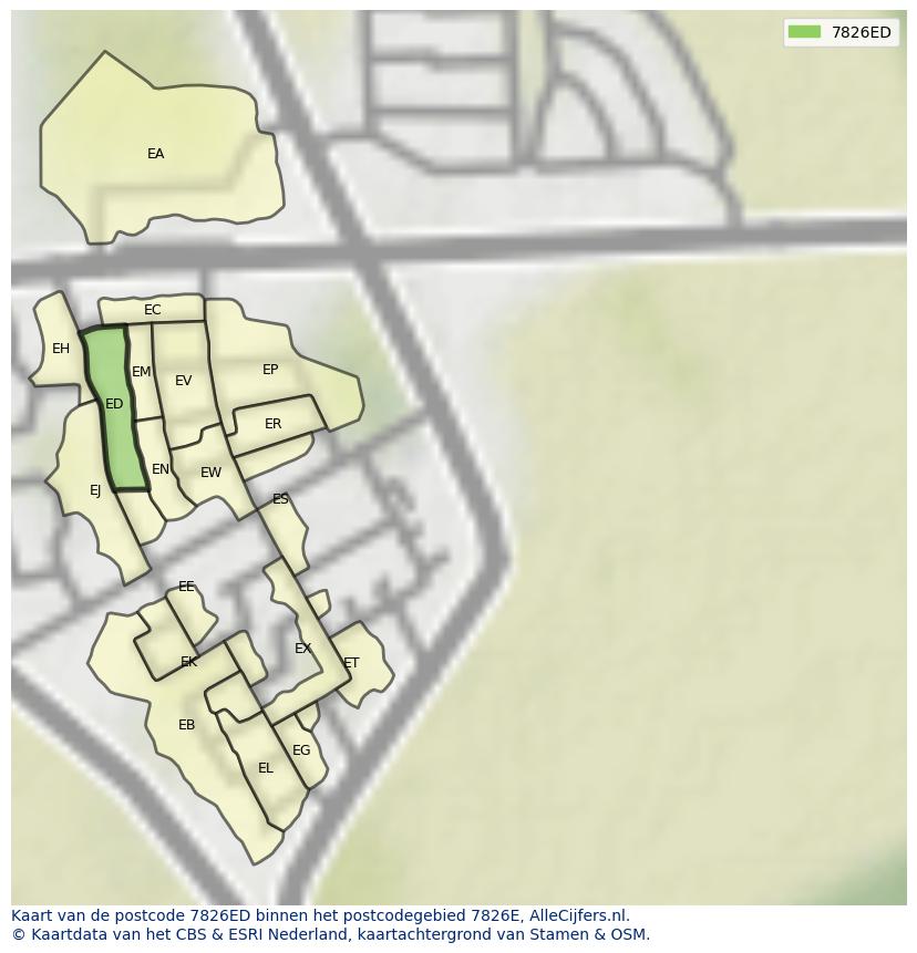 Afbeelding van het postcodegebied 7826 ED op de kaart.