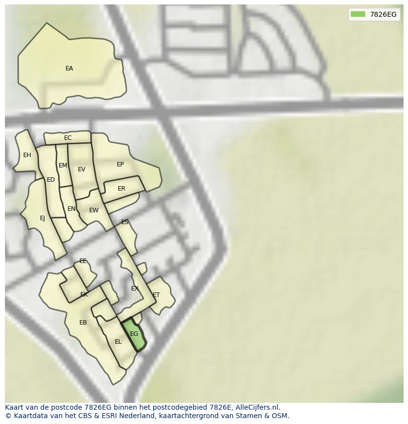 Afbeelding van het postcodegebied 7826 EG op de kaart.